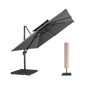 10 ft. x 10 ft. Square Two-Tier Top Rotation Outdoor Cantilever Patio Umbrella with Cover in Gray