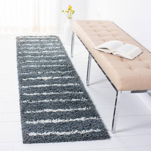 Venus Shag 2 ft. x 10 ft. Dark Gray/Ivory Stripe VNS604G Runner Rug