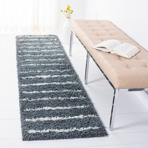 Venus Shag 2 ft. x 12 ft. Dark Gray/Ivory Stripe Runner Rug