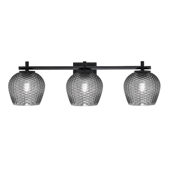 Unbranded Bridgewater 26.75 in. 3 Light Vanity Light Matte Black with 6 in. Smoke Textured Glass Shades, No Bulbs Included