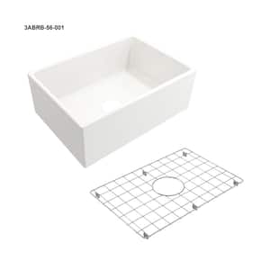27 in. Farmhouse/Apron-Front Single Bowl White Fireclay Kitchen Sink with Bottom Grid