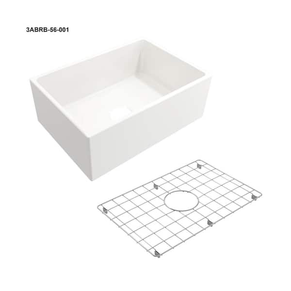 Glacier Bay Farmhouse Apron-Front Fireclay 27 in. Single Bowl Kitchen Sink in White with Bottom Grid