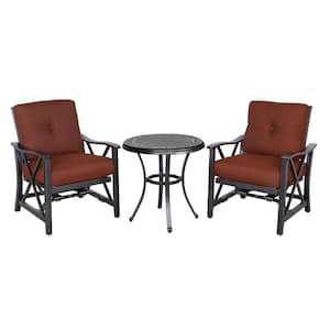 Margaux Dark Gold 3-Piece Cast Aluminum Outdoor Bistro Table Set with Chili Red Cushion for Gazebo