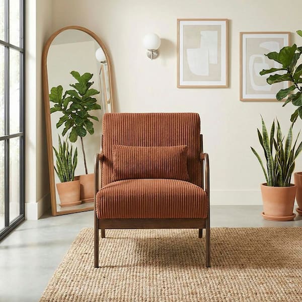 Lazzara Shaffner Orange Corduroy Fabric Upholstery Solid Wood