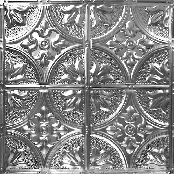 AMERICAN TIN CEILINGS Pattern #2 in Brushed Satin Nickel 2 ft. x 2 ft. Nail Up Tin Ceiling Tile (20 sq. ft./Case)