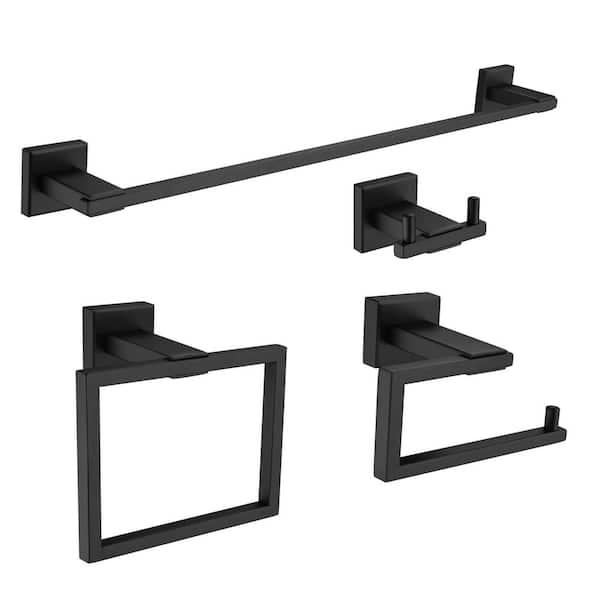 WELLFOR 4-Piece Bath Hardware Set with Toilet Paper Holder Hand Towel Holder Mounting Hardware in Matte Black