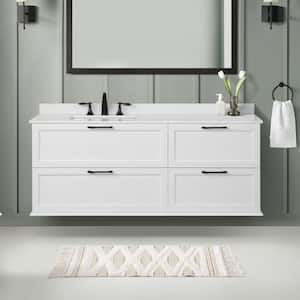 Rebba 60 in. W x 19 in. D x 24.44 in. H Single Sink Floating Bath Vanity in White with White Engineered Stone Top