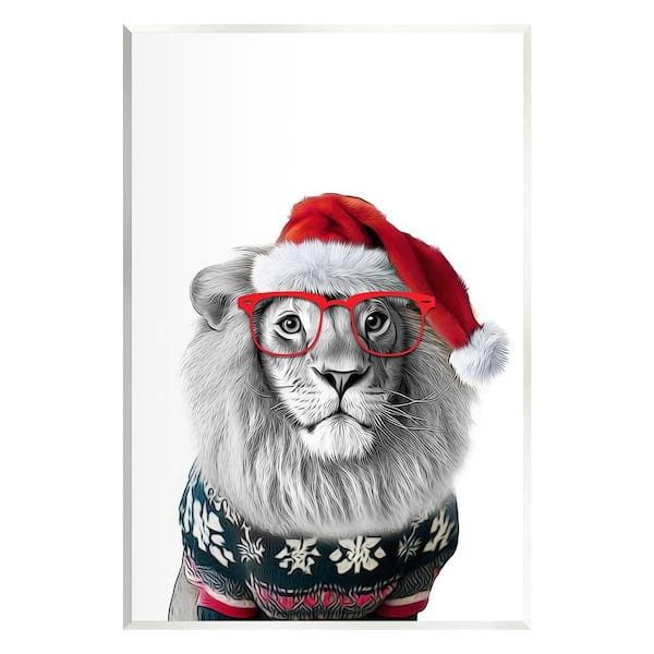 Stupell Industries Lion in Christmas Sweater by Annalisa Latella 1-Piece Unframed Graphic Print Animal Poster Art Print 15 in. x 10 in.