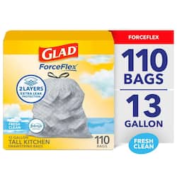 Glad 13 Gal. ForceFlex Tall Kitchen Drawstring Fresh Clean Scent with Febreze Trash Bags (110-Count)