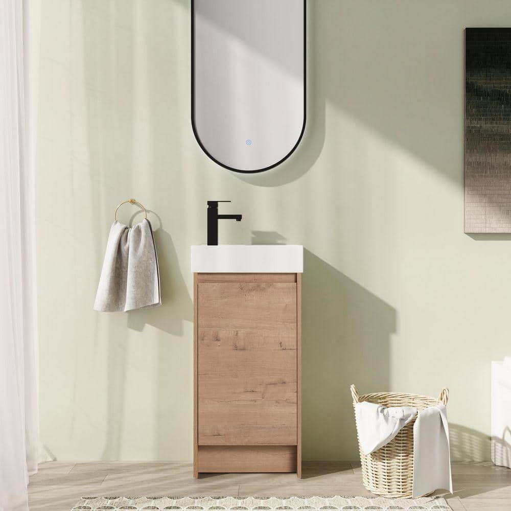 16 in. Freestanding Single Oak Bath Vanity with White Ceramic Vanity Top Assembled price history on PriceWatchPro