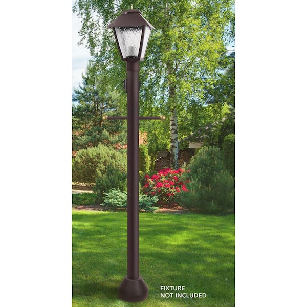 6 ft. Bronze Outdoor Surface Mount Lamp Post Cross Arm, Convenience Outlet, Dusk-to-Dawn Sensor and Aluminum Base Cover