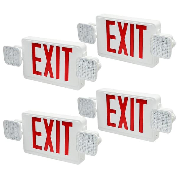 14-Watt Equivalent 120-Volt Integrated LED White Exit Sign and Emergency Light with 2-Adjustable Head UL List (4-Pack)