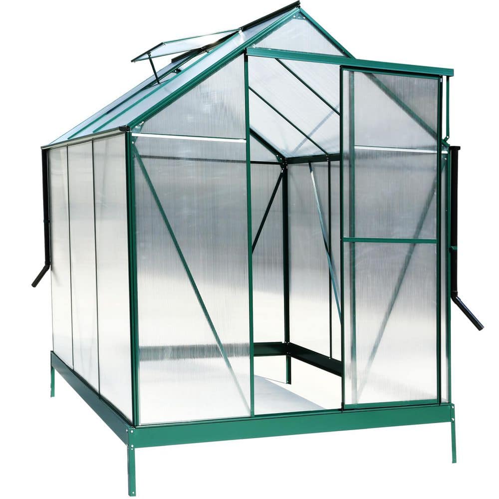 6 ft. W x 6 ft. D x 8 ft. H Aluminium Frame Polycarbonate Green Walk-in Greenhouse with Rain Gutter, Vent and Door price history on PriceWatchPro