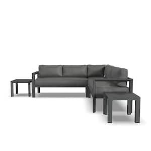 Grayton Black Aluminum Outdoor Sectional with 2 End Tables and Gray Cushions