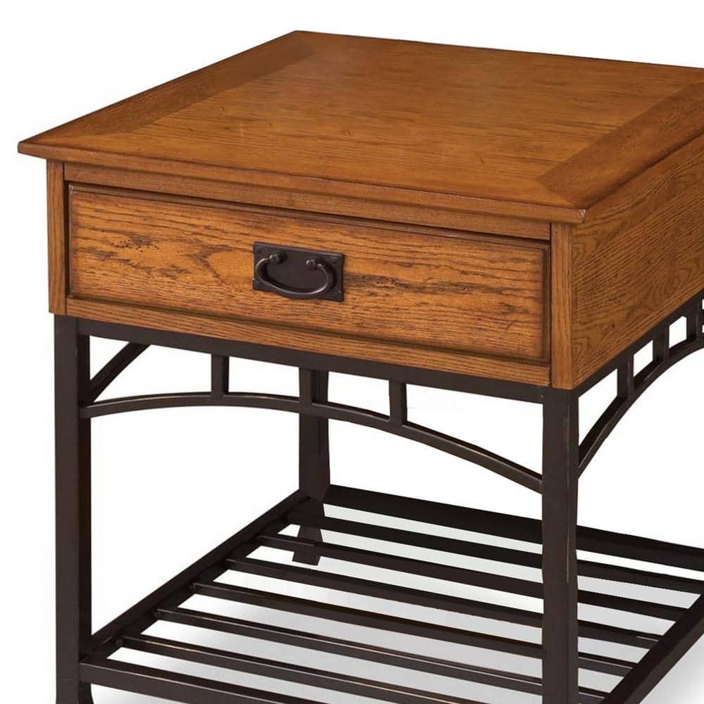 Craftsman Oak & Metal 26" Square End Table with Storage