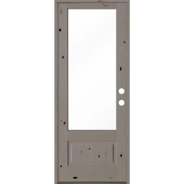 Krosswood Doors 36 in. x 96 in. Modern Farmhouse Knotty Alder Left-Hand/Inswing 3/4 Lite Clear Glass Grey Stain Wood Prehung Front Door
