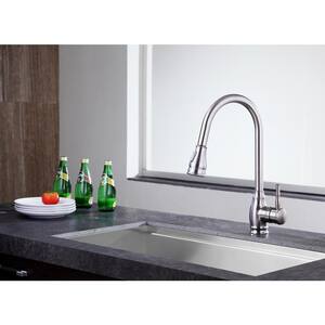 Bell Single-Handle Pull-Out Sprayer Kitchen Faucet in Brushed Nickel