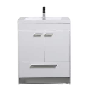Lugano 30 in. W x 19 in. D x 36 in. H Single Bath Vanity in White with White Acrylic Top with White Integrated Sink