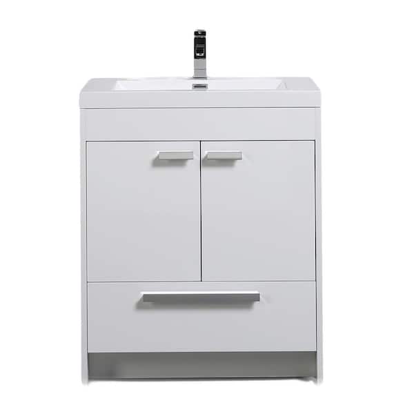 Lugano 30 in. Single Sink White Bath Vanity with White Acrylic Top (Assembled)
