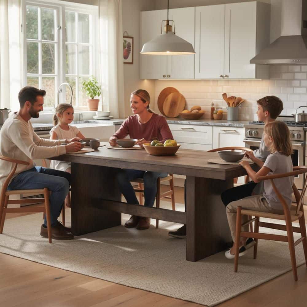 Ony Dark Walnut Brown Wood 35.43 in. Sled Base Dining Table Seating for 6