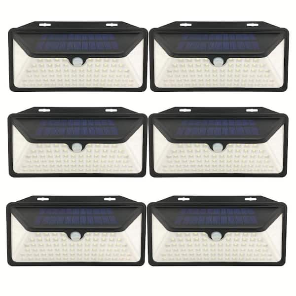WBM SMART 100 LED Solar Black Outdoor Light Sensor, Wall Light for Garage, Yard, Deck, Pathway (6-Pack)