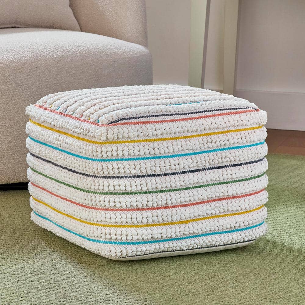 Hand Woven Multi-Colour Square PET/Cotton Pouf Ottoman