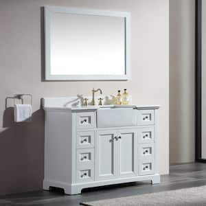Aslex 48 in. W x 22 in. D x 35 in . H Freestanding Bath Vanity in White with Quartz Top with White Basin