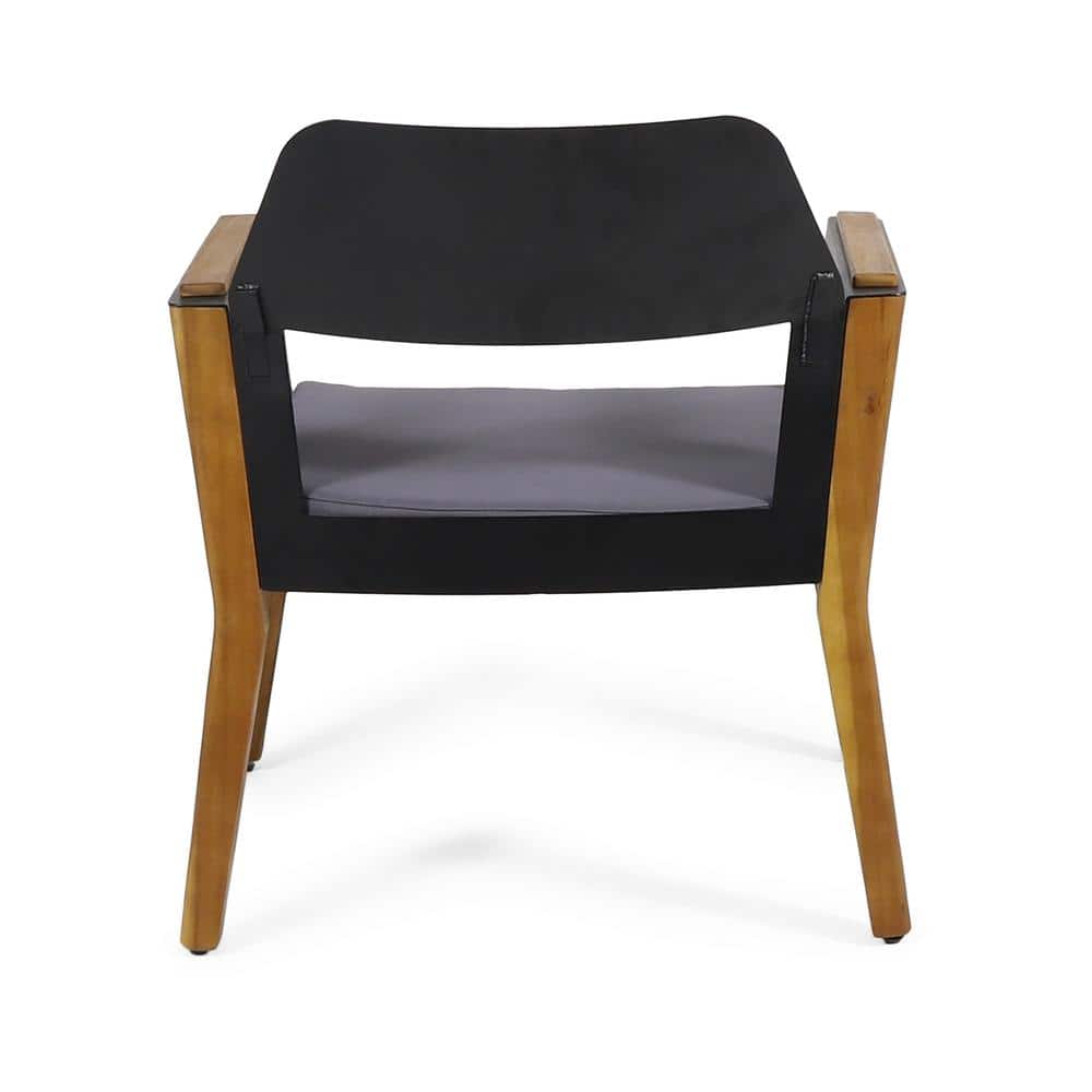 Teak and Black Acacia Wood Outdoor Club Chairs with Dark Gray Cushions, Set of 2