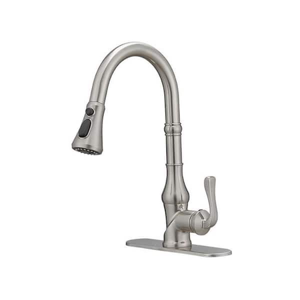 Unbranded Single Handle Pull-Down Sprayer Kitchen Faucet with Flexible and Power Clean in Brushed Nickel