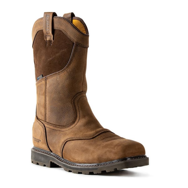 DEWALT Men's Stanton Waterproof Wellington Work Boots - Steel Toe - Bison Brown Size 7(M)