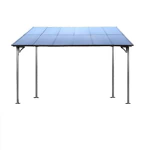 10 ft. x 12 ft. Gray Large Heavy Duty Outdoor Wall-Mounted Lean-to Metal Awning Pergola Gazebo with Roof