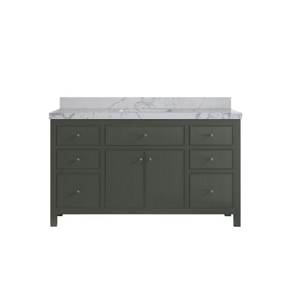 Willow Collections Sonoma 60 in. W x 22 in. D x 36 in. H Single Sink Bath Vanity in Pewter Green with 2" Venatino Qt. Top