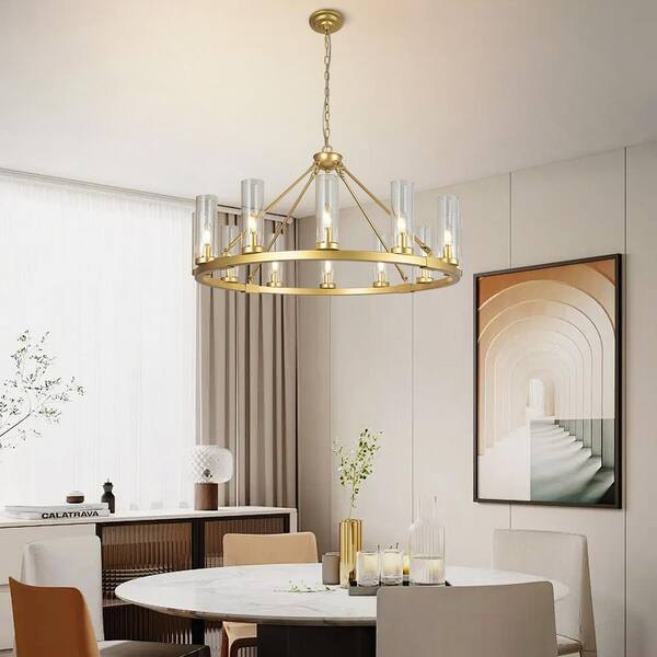 ZHLWIN Home Lighting 35.43 in. 12-Light Gold-12Light Round Wheel