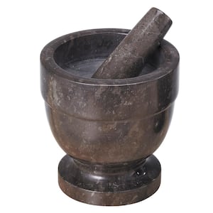 5.9 in. x 5.9 in. Natural Charcoal Marble Mortar and Pestle