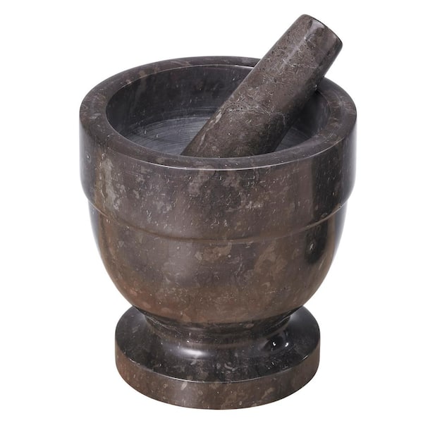 Creative Home 5.9 in. x 5.9 in. Natural Charcoal Marble Mortar and Pestle