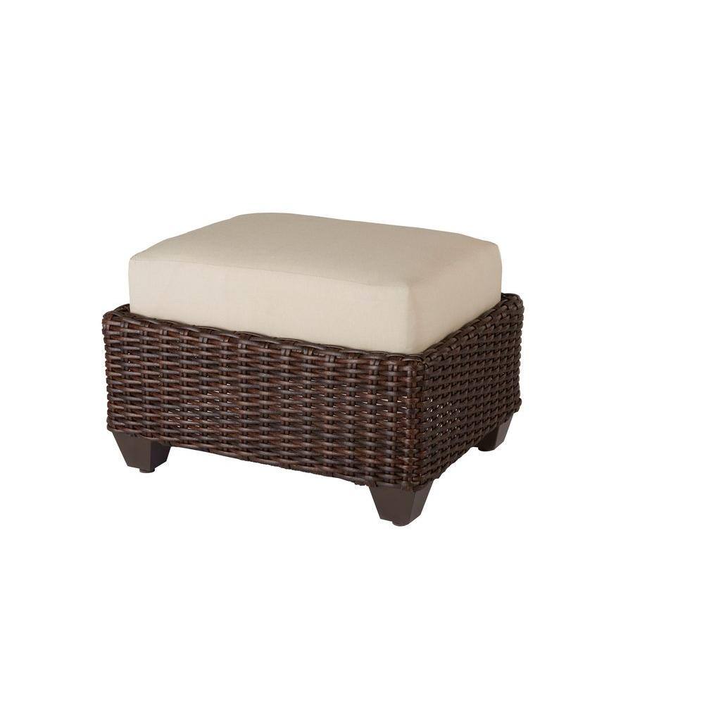 Hampton Bay Mill Valley Fully Woven Outdoor Patio Ottoman with