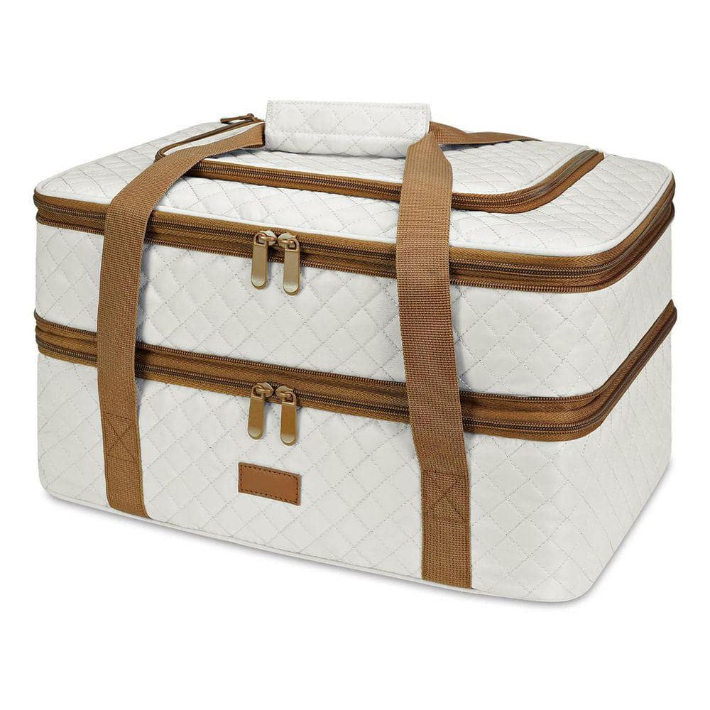 Lynzavix Beige Quilted Insulated Double Casserole Carrier Set