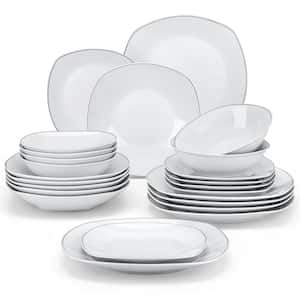 Elisa 24-Piece Neutral White With Silver Trim Porcelain Dinnerware Set (Service for 6)