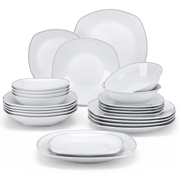 vancasso Elisa 24-Piece Neutral White With Silver Trim Porcelain Dinnerware Set (Service for 6)