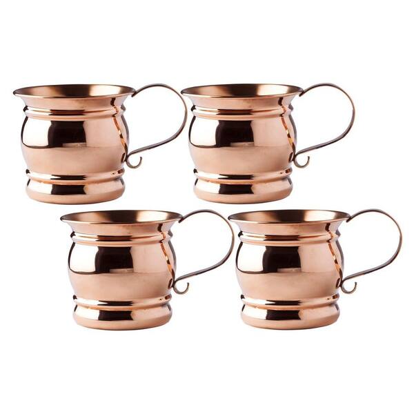 Old Dutch 16 oz., 4 in. Solid Copper Moscow Mule Mug with Flat Handle, All Copper, Unlined and Unlacquered (Set of 4)
