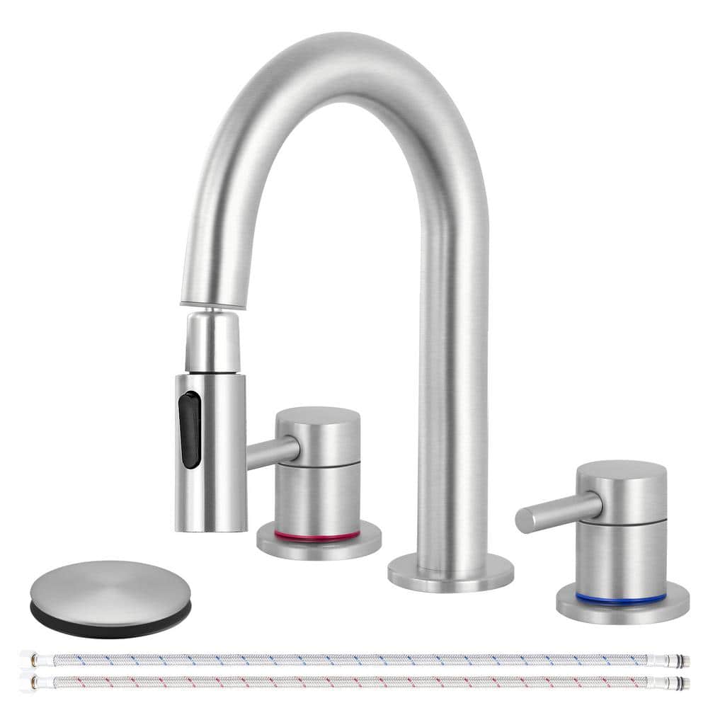 Bathroom Faucet with Pull Out Sprayer 3 Holes 8 in. 2 Handle, Vanity Faucet