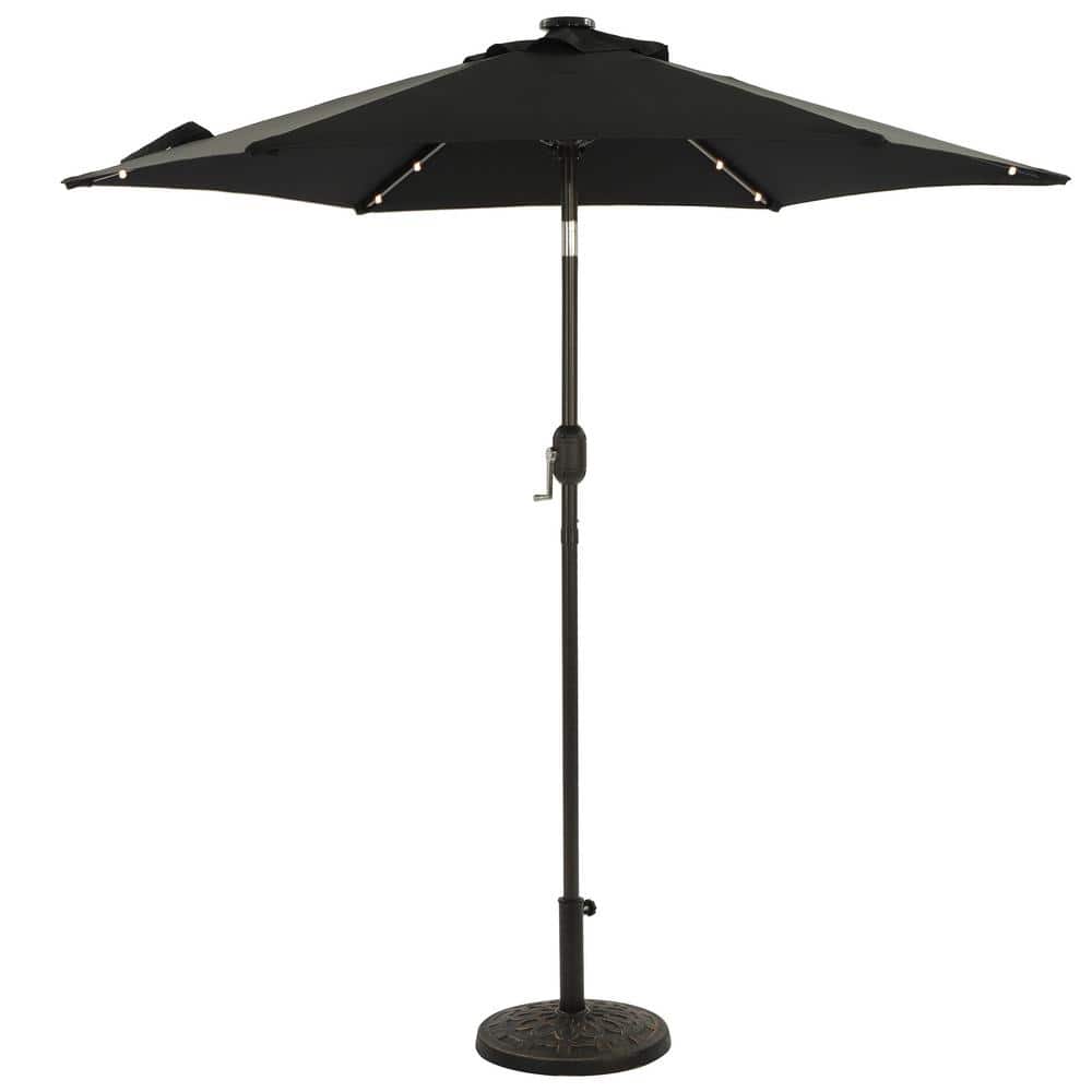 ANGELES HOME 7.5 ft. x 7.5 ft. 50+ UPF Solar Lighted Crank Tilt Steel