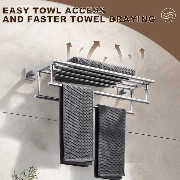 Double Towel Rack For Bathroom - 24 Inch Stainless Steel Towel Bar With Step Design Wall Mount