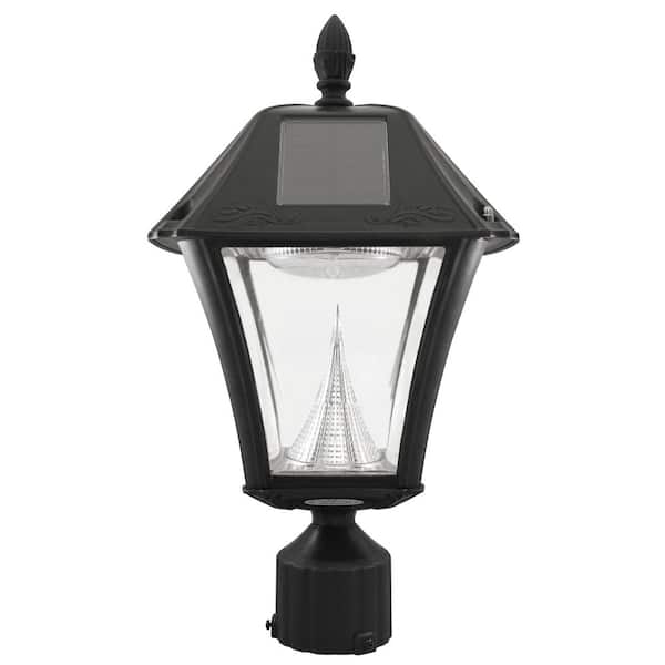 Baytown II 1-Light Black Outdoor Solar Warm White Post Light with Pier Base or Wall Sconce Mounting Options for Garden