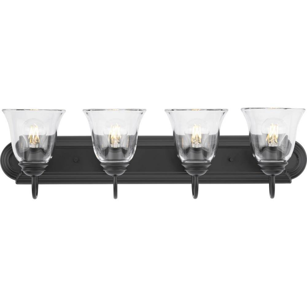 Matte Black Steel 4-Light Vanity with Clear Glass Shades