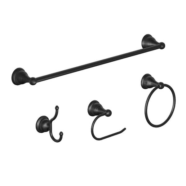 Glacier Bay Ivie 4-Piece Bath Hardware Set with Towel Ring, Toilet Paper Holder, Robe Hook and 24 in. Towel Bar in Matte Black