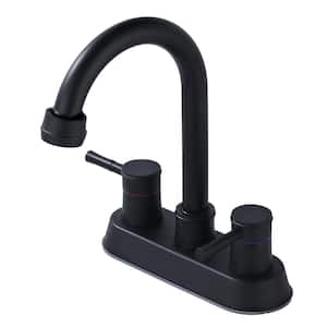 4 in. Centerset Deck Mount Double Handle High Arc Bathroom Faucet and Pop-Up Sink Drain and 360 Swivel in Matte Black