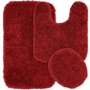 Jazz Chili Pepper Red 21 in. x 34 in. Washable Bathroom 3-Piece Rug Set