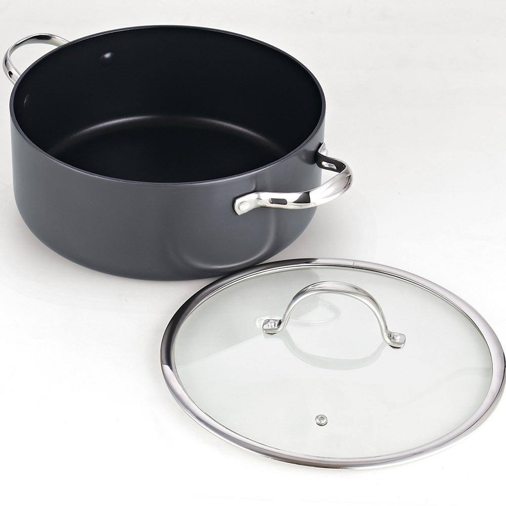 7-Quart Black Hard Anodized Nonstick Aluminum Stockpot with Glass Lid