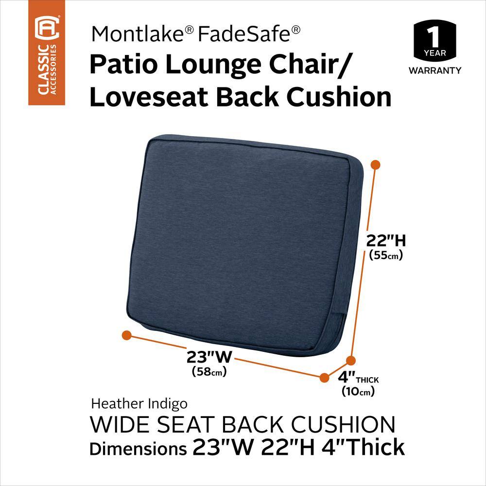 Heather Indigo Blue Water-Resistant Patio Lounge Back Cushion